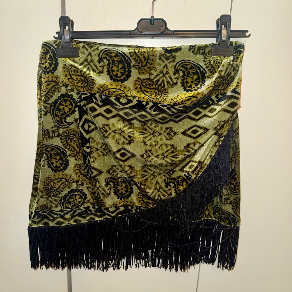 Zara Velvet Mini Skirt with Fringe